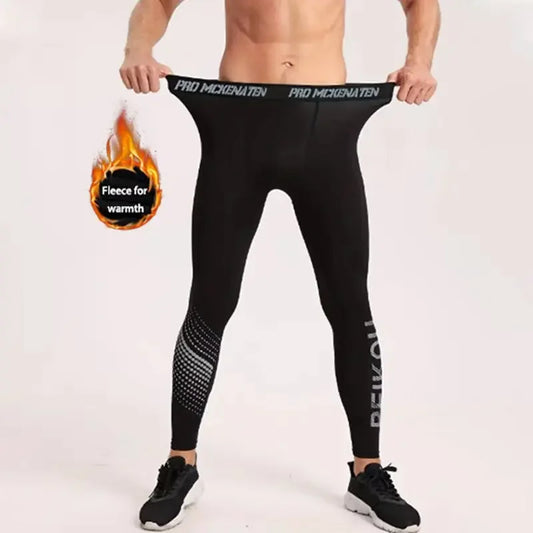 2025 new men's thermal pants, thickened autumn and winter high-elasticity, tight sport pants and slim-fit pants
